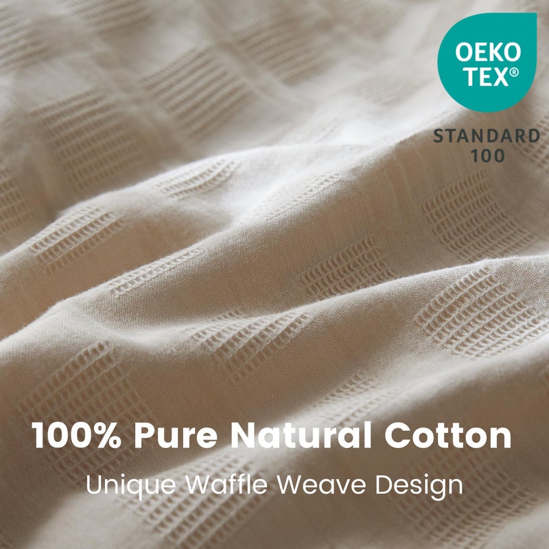 BISELINA 100% Cotton Duvet Cover Set Waffle Weave 3PCS (1 Comforter Cover, 2 Pillow Shams) Reversible Soft Skin-Friendly Breathable Shabby Chic Bedding for All Season - Khaki, Queen Size - Image 2